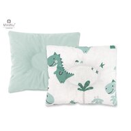 MimiNu - Perna bebelusi profilata, Cu doua fete, Cu functie anti-soc, Pufoasa, Din catifea si bumbac, 23x26 cm, Materiale certificate Oeko Tex Standard 100, Velvet Dino Mint