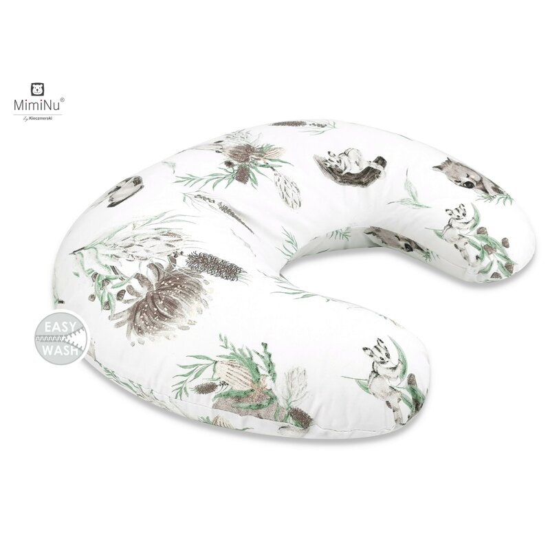 Miminu - perna pentru alaptat, din bumbac, cu husa detasabila, cu fermoar securizat, circumferinta 155 cm, australian animals beige