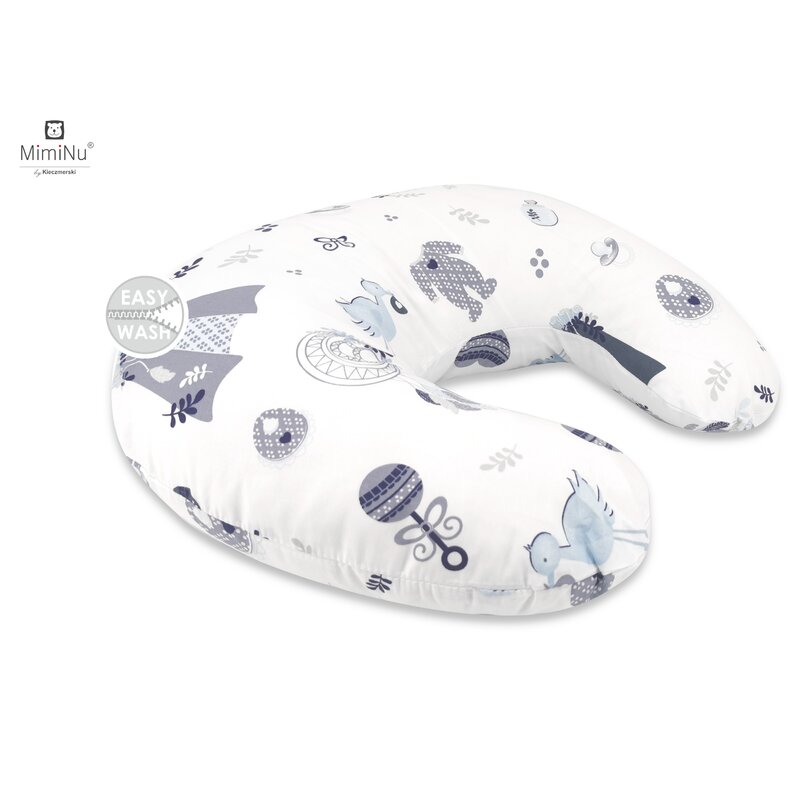 Miminu - perna pentru alaptat, din bumbac, cu husa detasabila, cu fermoar securizat, circumferinta 155 cm, baby shower blue