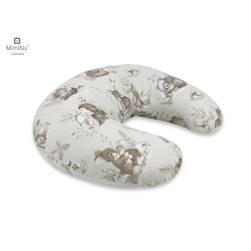Miminu - perna pentru alaptat, din bumbac, cu husa detasabila, cu fermoar securizat, circumferinta 155 cm, design, calm forest beige