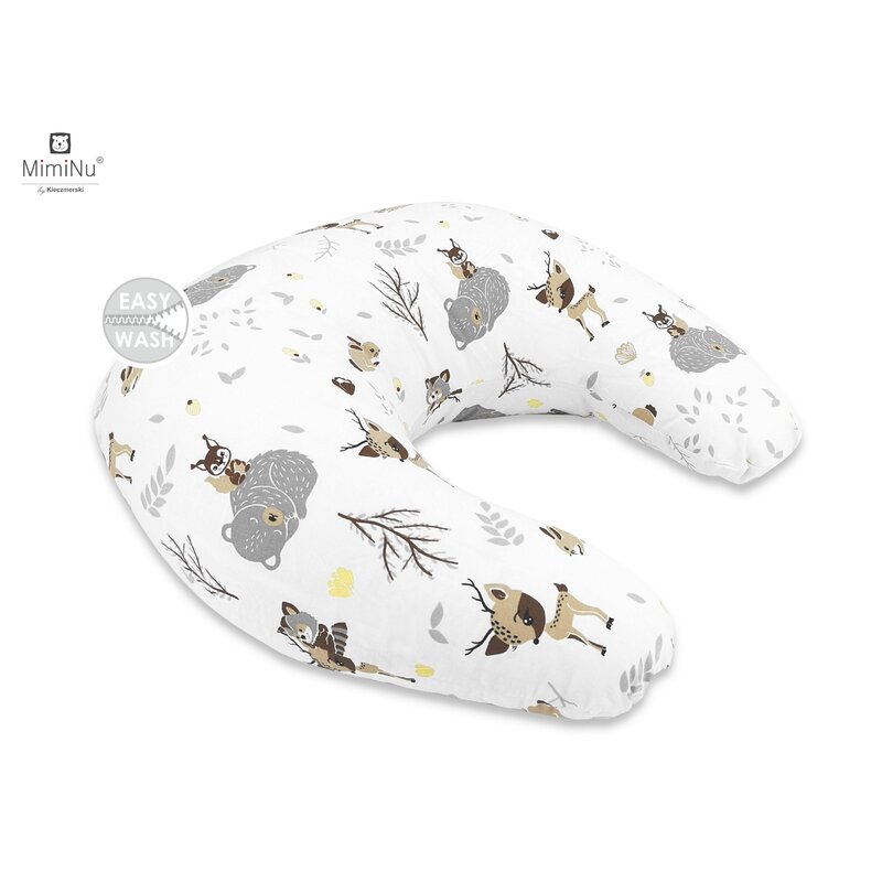 Miminu - perna pentru alaptat, din bumbac, cu husa detasabila, cu fermoar securizat, circumferinta 155 cm, forest friends beige