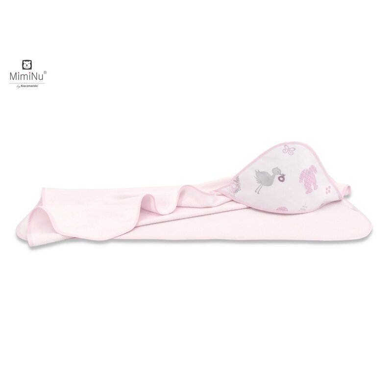 MimiNu - Prosop mare cu gluga, Dimensiune 100x100 cm, Din bumbac si thermo fleece, Materiale certificate Oeko Tex Standard 100, Baby Shower Pink