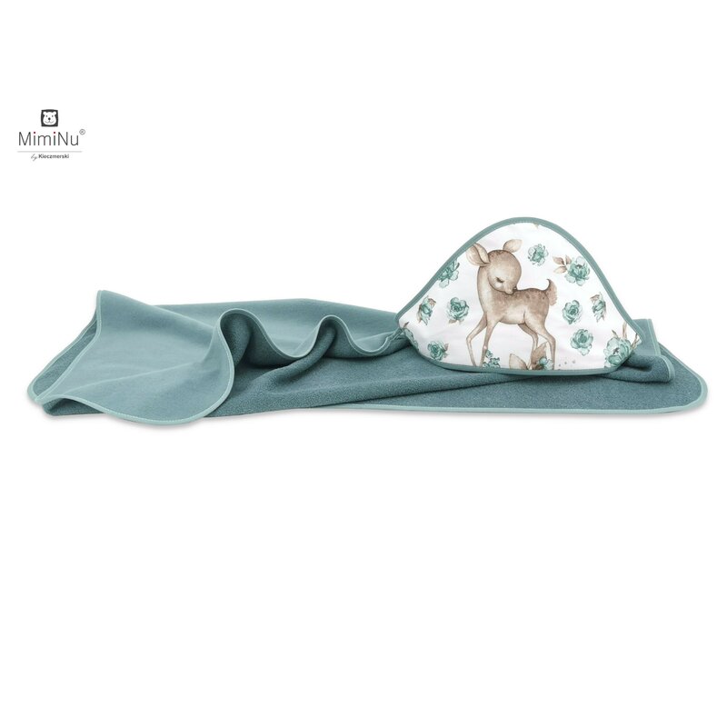 Miminu - prosop mare cu gluga, dimensiune 100x100 cm, din bumbac si thermo fleece, materiale certificate oeko tex standard 100, sweet deer mint