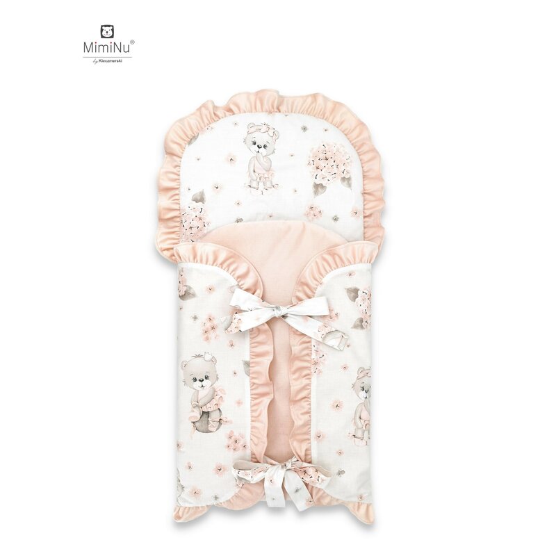 MimiNu - Sac de dormit multifunctional, Cu volanase si panglici, Din bumbac si tesatura pufoasa din catifea, Materiale certificate Oeko Tex Standard 100, Dimensiune 82 x 41 cm, Design, Powdery Pink Ballerina