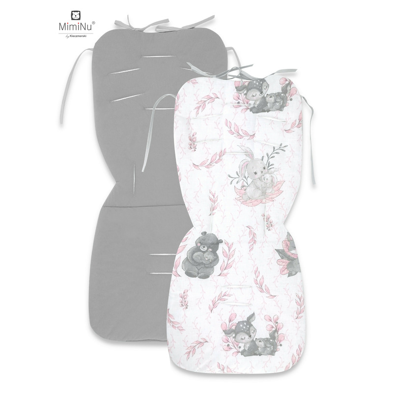 MimiNu - Salteluta pentru carucior, Reversibila, Cu doua fete, Din catifea si bumbac, Materiale certificate Oeko Tex Standard 100, Dimensiune 78 x 34 cm, Lulu Rose/Gray