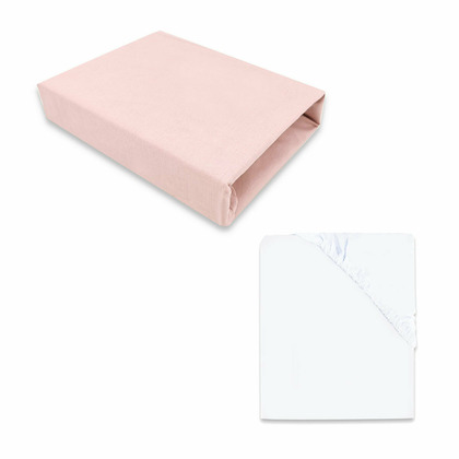 MimiNu -  Set 2 cearceafuri cu elastic, Din bumbac certificat Oeko Tex Standard 100, Pentru patut 120x60 cm, White + Colectia Royal Powder Pink