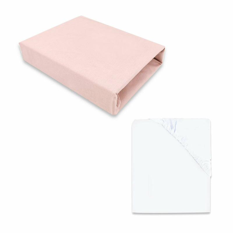 Miminu - set 2 cearceafuri cu elastic, din bumbac certificat oeko tex standard 100, pentru patut 120x60 cm, white + colectia royal powder pink