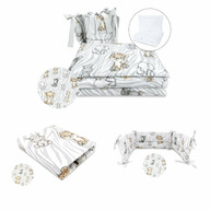 MimiNu - Set lenjerie 5 piese cu pilota si perna + aparatoare patut + cearceaf patut  120x60 cm, Din bumbac certificat Oeko Tex Standard 100, Safari Natural