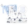 MimiNu - Set lenjerie patut 5 piese, Cu pilota si perna, Din bumbac certificat Oeko Tex Standard 100, Pentru patut 120x60 cm, Baby Shower Blue