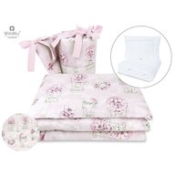 MimiNu - Set lenjerie patut 5 piese, Cu pilota si perna, Din bumbac certificat Oeko Tex Standard 100, Pentru patut 120x60 cm, Design, Awesome Bunnies