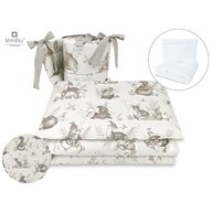 MimiNu - Set lenjerie patut 5 piese, Cu pilota si perna, Din bumbac certificat Oeko Tex Standard 100, Pentru patut 120x60 cm, Design, Calm Forest Beige