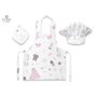 MimiNu - Set Micutul bucatar, Cu sort, o boneta si accesoriu pentru vase calde, Din bumbac certificat Oeko Tex Standard 100, Baby Shower Pink - 1