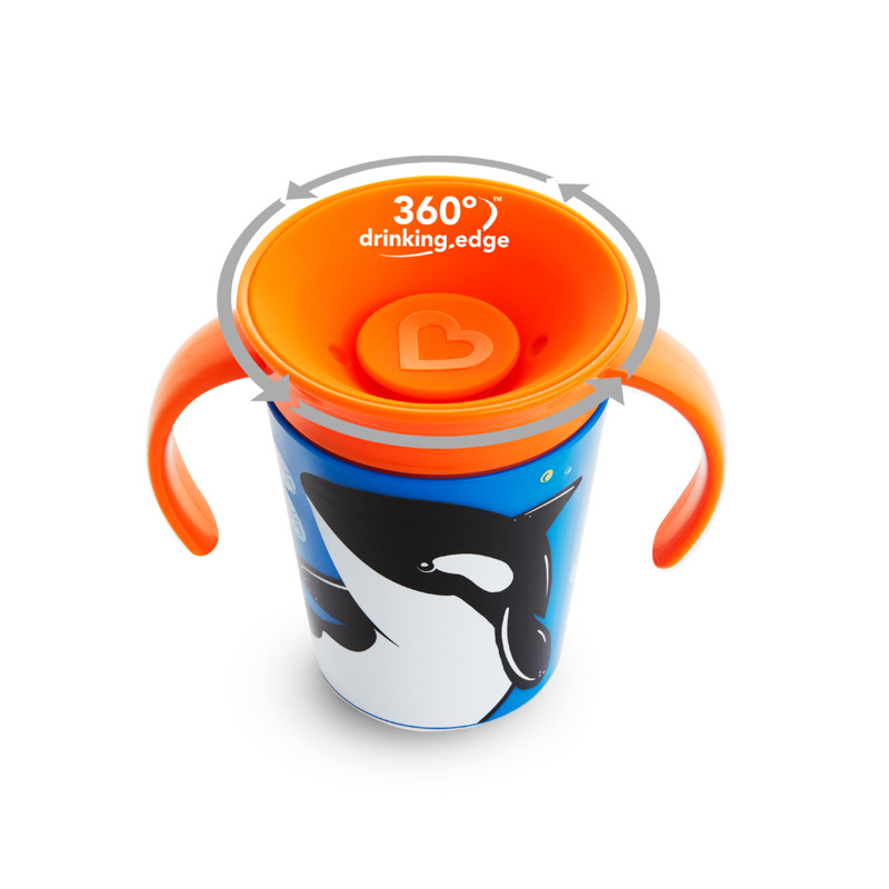 Munchkin cana miracle 360, cu manere, wildlove, 177ml, 6l+ orca whale