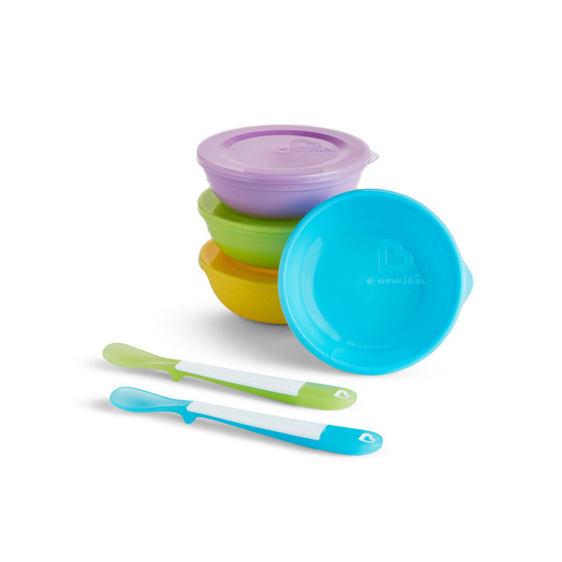 Munchkin set de masa, love-a-bowls, 4 boluri cu capac + 2 lingurite, 4l+