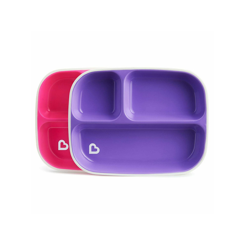 Munchkin set farfurie splash, compartimentata, set 2 buc., 6l+ pink/purple