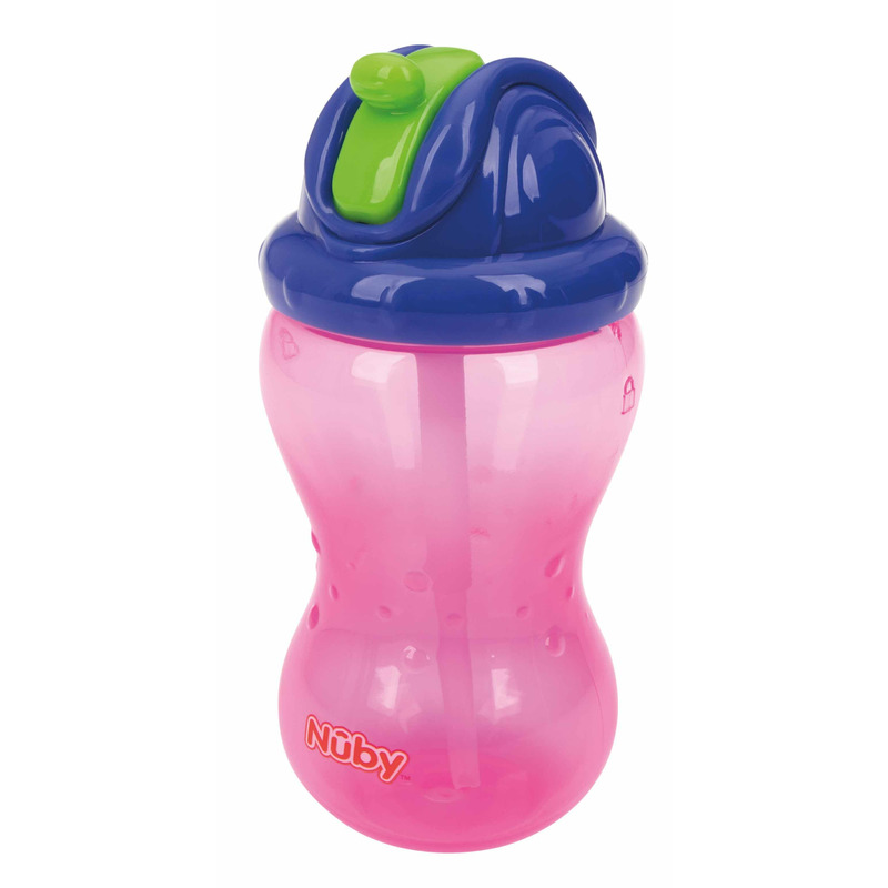 Nuby - Cana cu pai anti-alunecare, Cu inchidere etansa, Plastic, 360 ml, 12+ luni, Roz