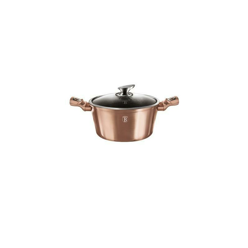 Oala 2.5 litri marmorata, cu capac 20 cm, rose gold metalic line, berlinger haus, bh 1514