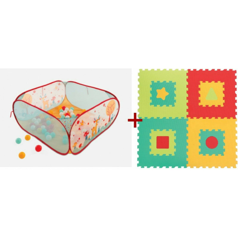 Pachet covoras din spuma forme geometrice si spatiu de joaca pliabil iepure