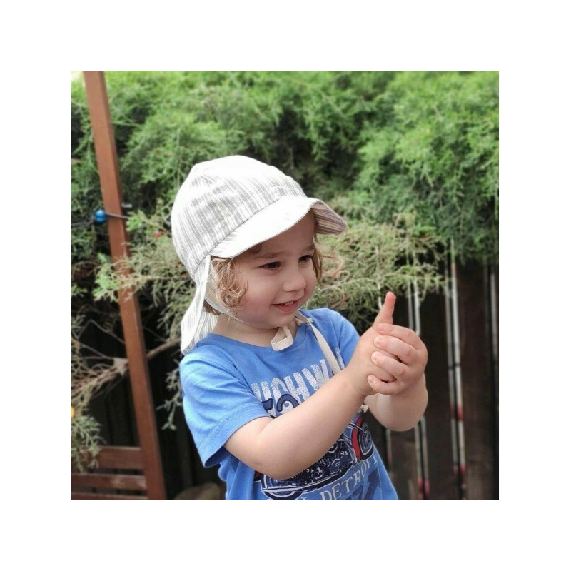 Palarie de soare din bumbac organic cu protectie pentru urechi si snur - pickapooh - tom stripes