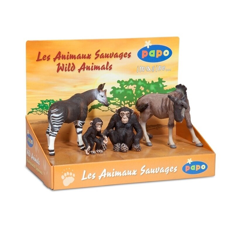 Papo - Set figurine Cutie animale salbatice (Okapi cimpanzeu pui cimpanzeu gnu)