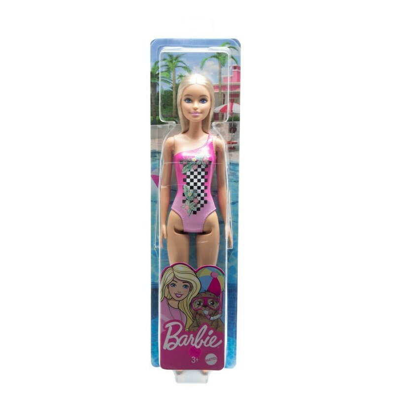 Mattel - papusa barbie blonda cu costum de baie roz