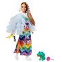 Mattel - Papusa Barbie , Extra style,  Cu rochie curcubeu, Multicolor - 3