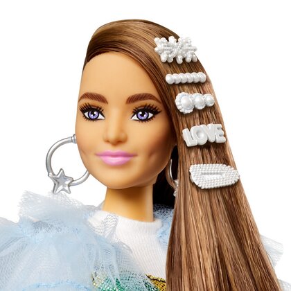 Mattel - Papusa Barbie , Extra style,  Cu rochie curcubeu, Multicolor