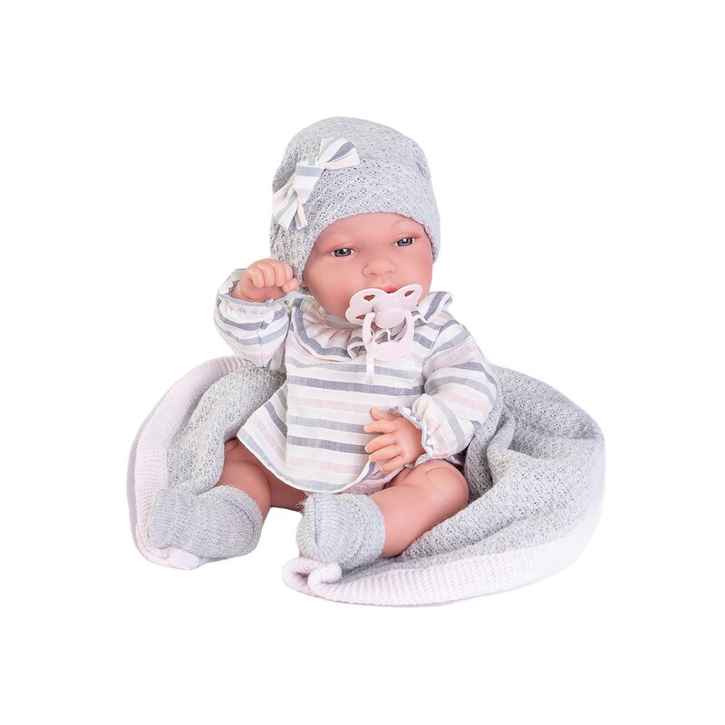 Antonio juan - papusa bebe nou nascut, toneta cu paturica, 33 cm,