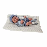 Papusa Baiat Bebe Realist Pipo Cu Salteluta Pufoasa, Corp Anatomic Corect, Alb-Albastru, Antonio Juan
