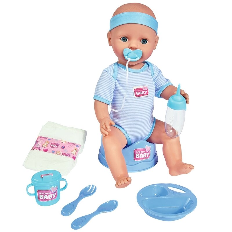 Simba - papusa new born baby, baby doll 43 cm cu accesorii albastru