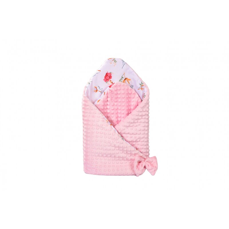 Confort family - Paturica de infasat Flori de bumbac si minky roz 80x80 cm