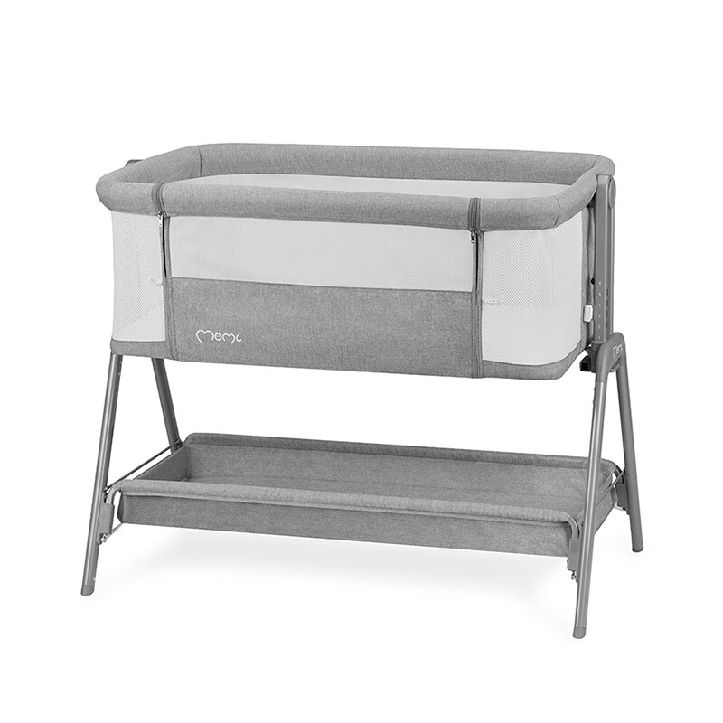 Momi - Patut co-sleeper Fibi , Cu laterala culisanta, Cu 2 niveluri de dormit, 90x50 cm, Gri