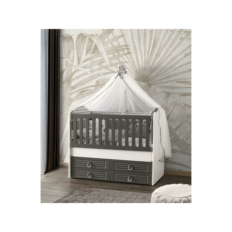 Patut cu leganare si lat. culisabila mykids olivia alb gri 130x70