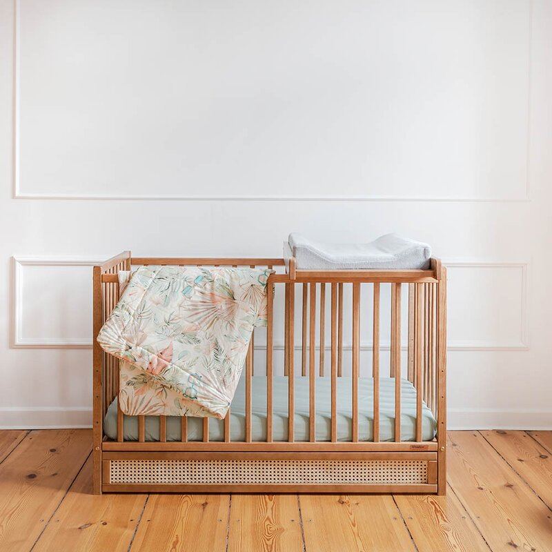 Woodies safe dreams - Patut cu sertar independent din lemn pentru bebe, inaltime saltea reglabila, Boho vintage 120 60 cm