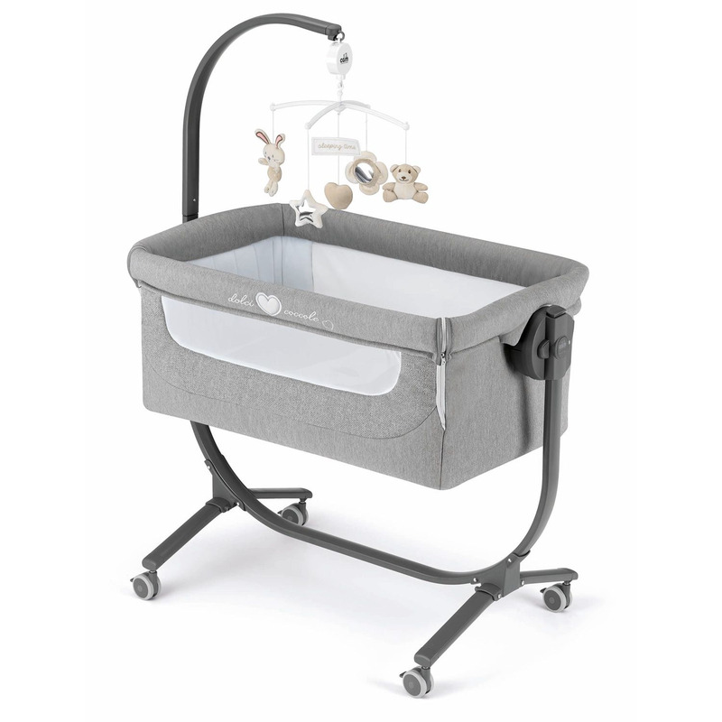 Patut, cullami, co-sleeper 2 in 1, cu laterala culisanta, cu setare unghiulara, cu roti, reglabil in 8 pozitii pe inaltime, gri