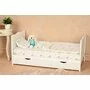 Patut din lemn bebe, 120x60 cm, Cu sertar, Cu sina speciala pentru dentitie, Multifunctional, EN716-1, EN716-2, Alb, Qmini, Julia + Saltea 10 cm - 6