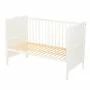 Patut din lemn bebe, 120x60 cm, Cu sina speciala pentru dentitie, Multifunctional, EN716-1, EN716-2, Alb, Qmini, Julia + Saltea 10 cm - 10
