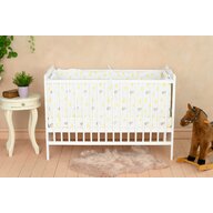 Patut din lemn bebe, 120x60 cm, Cu sina speciala pentru dentitie, Multifunctional, EN716-1, EN716-2, Alb, Qmini, Julia + Saltea 10 cm