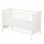 Patut din lemn bebe, 120x60 cm, Cu sina speciala pentru dentitie, Multifunctional, EN716-1, EN716-2, Alb, Qmini, Julia + Saltea 10 cm - 5