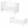 Patut din lemn bebe, 120x60 cm, Cu sina speciala pentru dentitie, Multifunctional, EN716-1, EN716-2, Alb, Qmini, Julia + Saltea 10 cm - 2