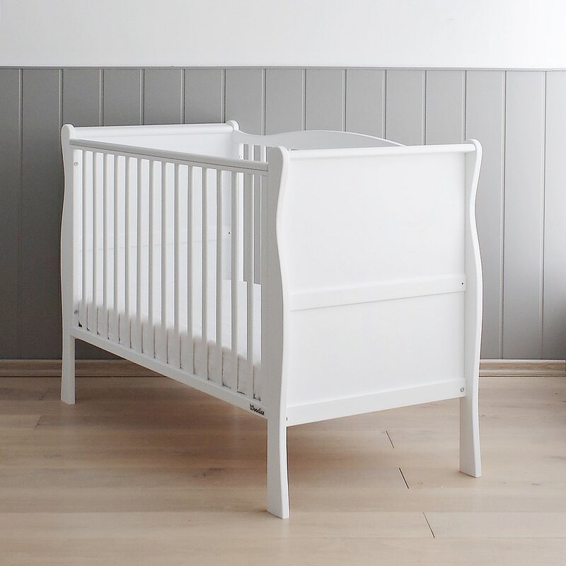 Woodies safe dreams - patut din lemn pentru bebe, inaltime saltea reglabila, noble alb + saltea cocos 120x60x10 cm