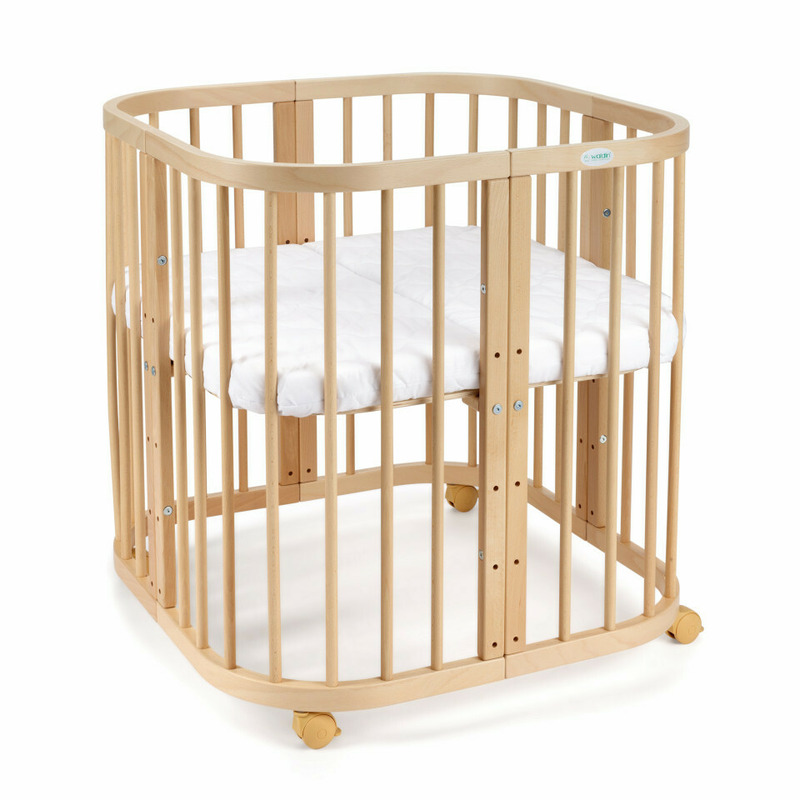 Patut evolutiv pentru copii, multifunctional, 7in1, saltele incluse, transformabil, masa de schimbat, co-sleeping, tarc de joaca, birou, scaune, waldin, natural