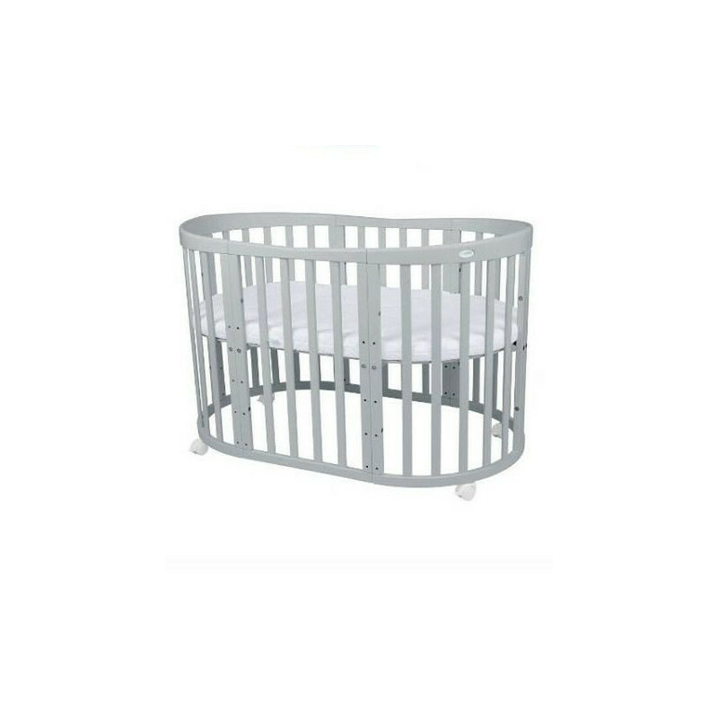 Patut oval evolutiv pentru copii, multifunctional, 7in1, saltele incluse, transformabil, masa de schimbat, co-sleeping, tarc de joaca, birou, scaune, waldin, gri