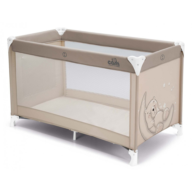 Patut pliant voiaj ultraportabil pentru copii sonno , usor de transportat, ideal pentru calatorii, material rezistent cu protectii laterale si saltea inclusa, bej