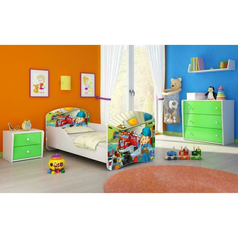 MyKids - Patut junior cu saltea Auto Garage, 140x70 cm