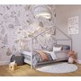 Patut tip casuta YappyHytte Bed din lemn certificat FSC, Transformabil in casuta de joaca, Cu bariera de protectie, In stil scandinav, Yappy Kids, 160x80 cm, Gri