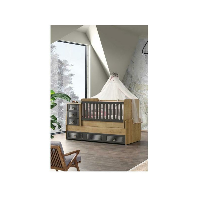 Patut transformabil mykids ikon natur gri-inchis 180x80