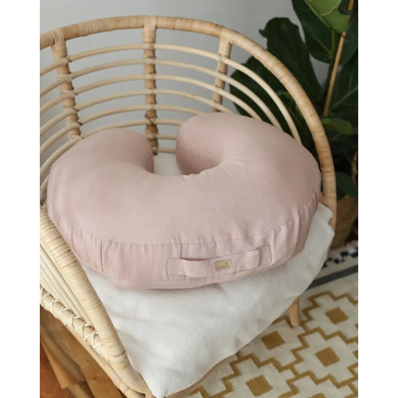 Babyly - perna pentru gravide si alaptare, 100% in si umplutura ferma, antialergica, big cu maner, roz pudra,