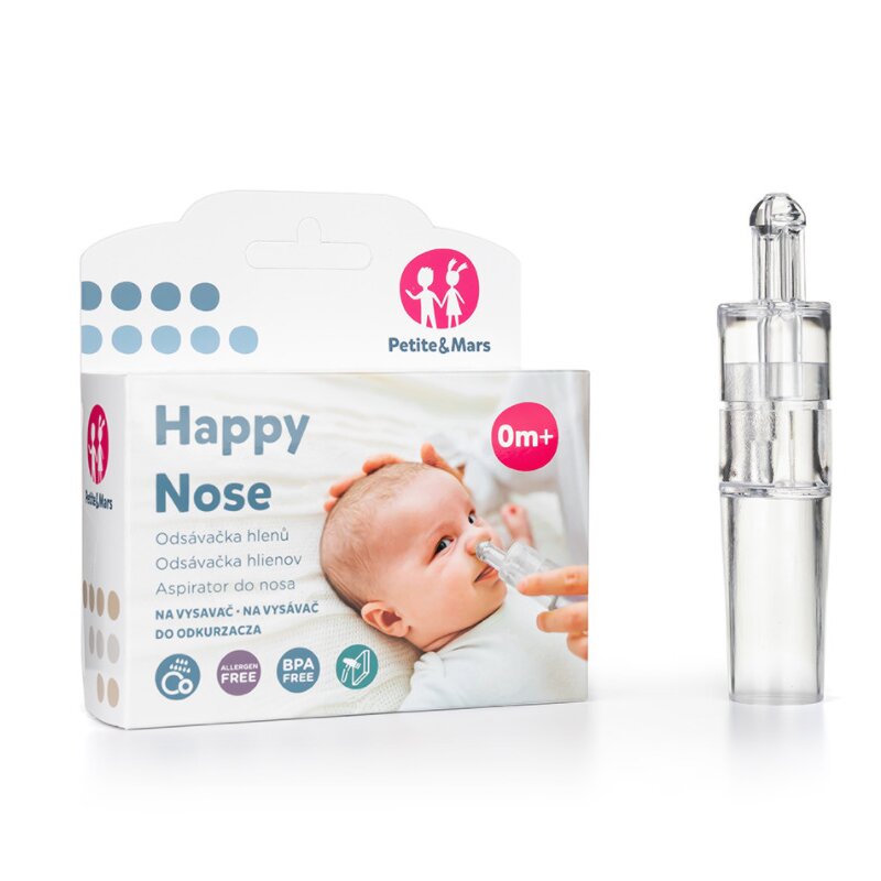 Petite&mars - aspirator nazal happy nose, utilizare manuala sau racordat la aspiratorul casnic, bpa free, 0 luni+