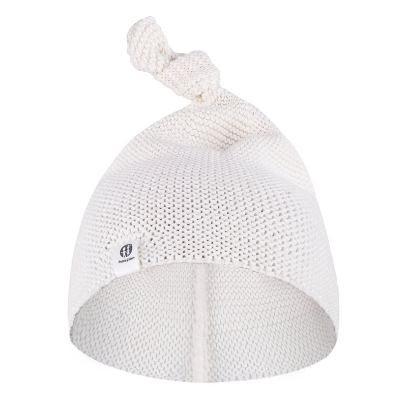 Petite&mars - caciulita tricotata huggy, moale, 3 - 6 luni, bumbac 100%, alb